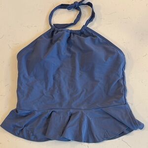 Blue Halter Ruffle Swim Top